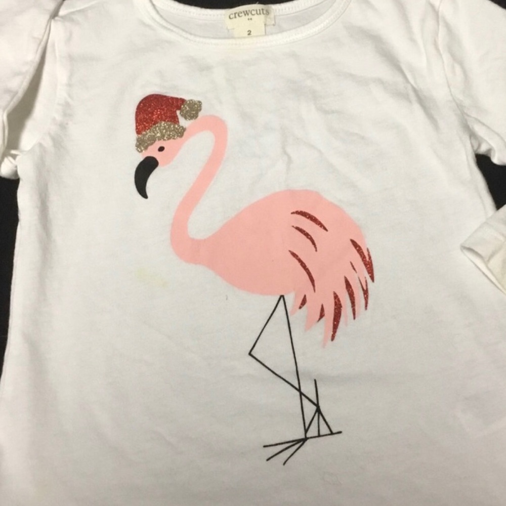 Crewcuts Sparkle Holiday Flamingo print long sleeved Tee size 2T